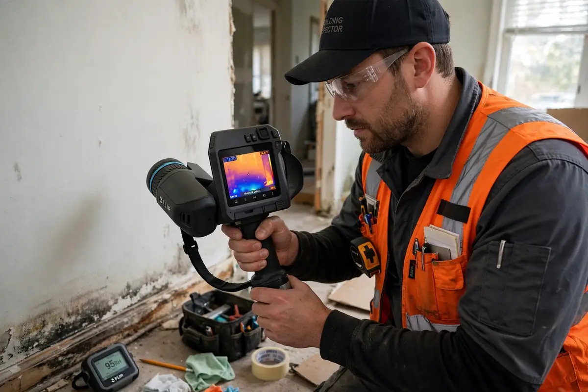 DeKalb water damage restoration: technician using a thermal camera to find hidden moisture